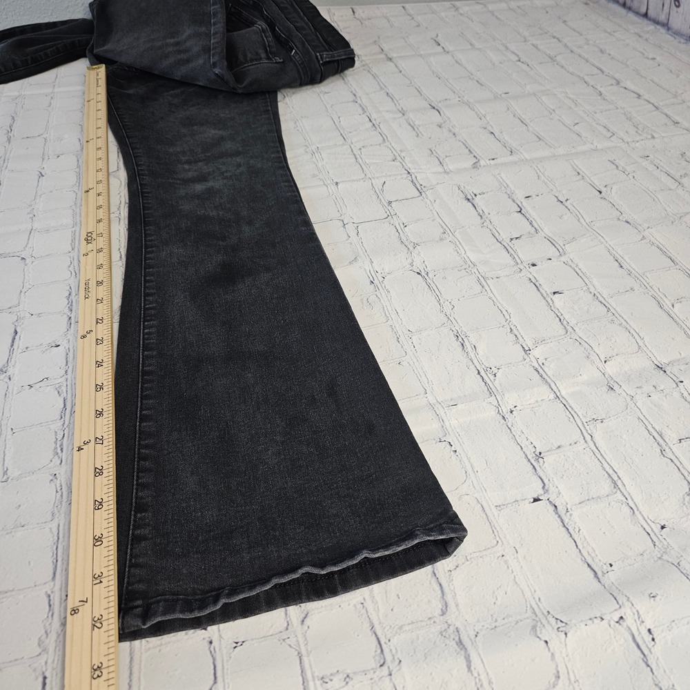 KanCan Jeans Womens 13/30 Black Flared Denim Pants High Rise Faux Leather Trim - Picture 10 of 12